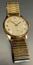 A Garrards 9ct gold cased wristwatch, silvered dial, Arabic numerals, subsidiary seconds, manual
