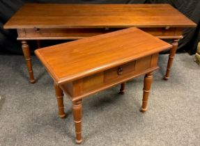 A French provincial style mahogany dining table, 77.5cm high x 190cm long x 82.5cm wide; and a