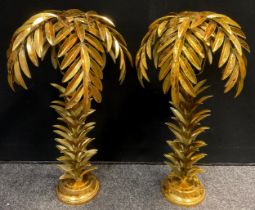 A pair of gold palm tree table lamps, 72cm high (2)