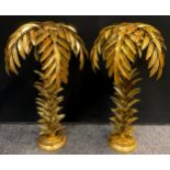 A pair of gold palm tree table lamps, 72cm high (2)