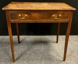 A George III oak side table, single drawer to frieze, 73cm high x 78.5cm wide x 46.5cm deep