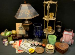 Boxes and Objects - Mutlow London 1940 miners lamp, ornate brass cake stand,70cm, 1930's music