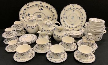 A Royal Doulton 'Yorktown' pattern part table service including; six dinner plates, six bowls, a