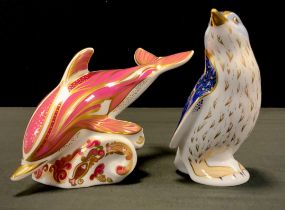 Royal Crown Derby paperweights - Pink Dolphin, from a limited edition of 750, gold stopper; Fairy