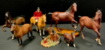 Beswick horses including brown glazed Dartmoor horse,16cm high, Stallion horse, raised hoof, 19cm,