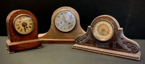 Clocks - A Winterhalder & Hofmeier oak mantel clock, eight day movement, Edwardian clock, French