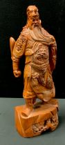 A Chinese carved wooden figure, Samurai Warrior, 59cm high