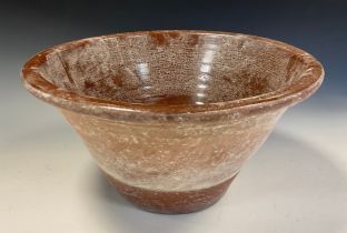 A large stoneware pancheon bowl, 21cm high, 43cm dia