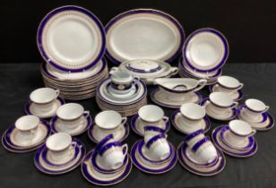 A Royal Worcester ‘Regency’, cobalt border table service for six including; six table dinner plates,