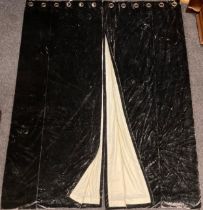 A pair of lined charcoal/granite-colour velvet curtains, bespoke-made with eyelet tops, 244cm drop x