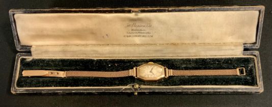 A 1930s J W Benson lady's 9ct gold cased wristwatch, manual movement, later 9ct gold chaincraft