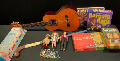 Toys and juvenilia - dolls, backgammon, cluedo, marbles, guitar; etc.