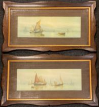 Garman Morris, after, a pair Maritime prints, 17cm x 50cm ornate oak shaped frames, 41cm x 74cm