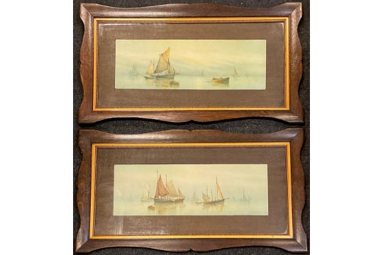 Garman Morris, after, a pair Maritime prints, 17cm x 50cm ornate oak shaped frames, 41cm x 74cm