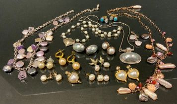 Jewellery - a silver gilt blister pearl pendant necklace, another silver with multi coloured and