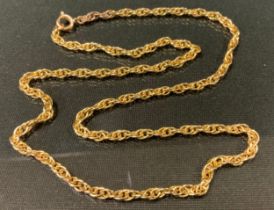 A yellow metal fancy link necklace (testing as approx 9ct gold), 10.7 g