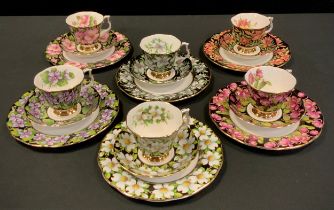 A Royal Albert Provincial Flowers pattern six setting tea set, each trio in a different pattern, inc