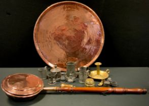 A 19th century copper Benares table top, central panel with six point star, banded filed, rolled