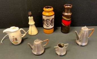 Ceramics - Beswick Happy Morn pattern coffee pot, Arts & Crafts style Rio pewter three piece tea