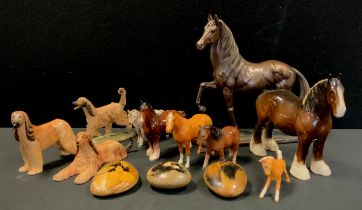 Beswick and border fine art animals including; Shire horse, palomino horse, Afghan hound, resin