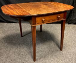 A George III style reproduction mahogany Pembroke table, single drawer to frieze, faux drawer