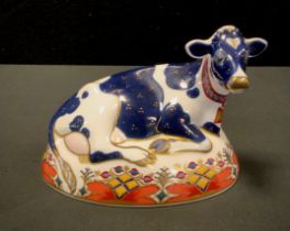 Royal Crown Derby Paperweights - Friesian Cow "Buttercup", gold stopper.