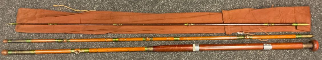 A Hardy The Hollingworth three piece Fishing rod, no 85G8, approx 340cm long, canvas case