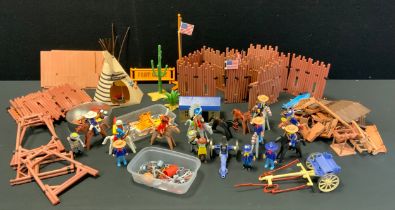 A collection of 1970's and later Playmobile figures etc inc Wild West Cowboys and Indians, Fort,