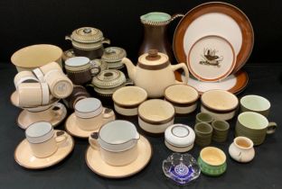 Denby ware including five 'Rondo' pattern lidded soup bowls, cups, cream and white tea set for five;