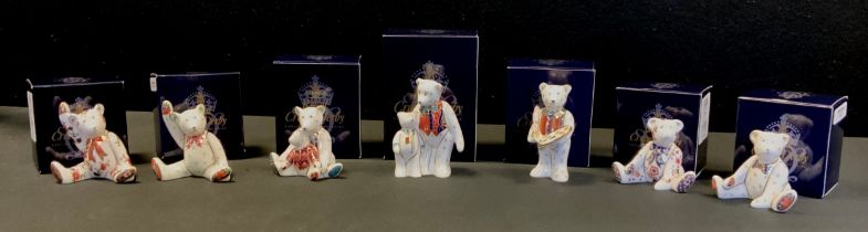 Royal Crown Derby Paperweights - seven Teddy Bears inc Daddy & George, Mummy & Charlotte, Artist