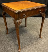 A 19th century style walnut side table, single drawer to frieze, carved cabriole legs, 64cm high x