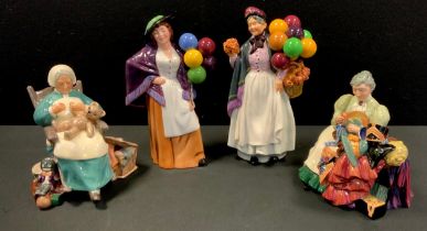 Doulton figures including; 'Biddy Penny farthing', HN1843, 'Balloon Lady', HN2935, 'The Wardrobe