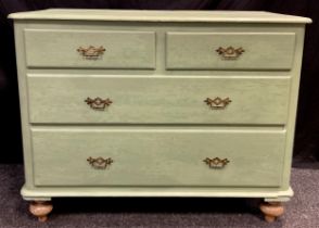 A Victorian painted pine chest of drawers, having two short, over two graduated long drawers,