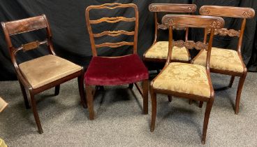 A set of three Regency dining chairs; another Regency chair; a George III chair, (5).