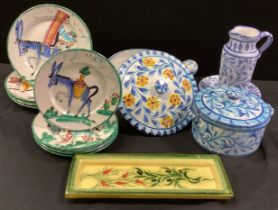 Continental - Spanish lidded tureen, four Italian Maiolica dinner plates, four smaller; etc