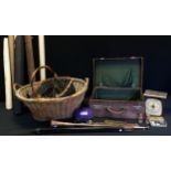 Boxes and objects - Planning maps of Rochdale, others; two baskets, copper trumpet; Wax seal set,
