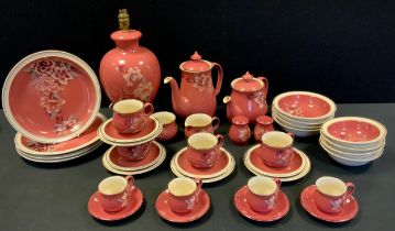 A Denby damask pattern dinner service including; tea service for four, coffee service for four, milk