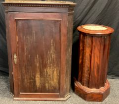 A Victorian mahogany cylinder pot cupboard washstand, white marble inset circular top, hidden hinged