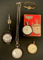 Watches - A J W Benson silver open face pocket watch with silver double Albert link chain - 180g