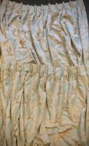 A Pair of Custom made Silk interlined Pinch Pleat Curtains; Duck Egg Blue; Cream and Gold; 248cm