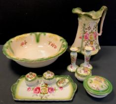 A late 19th/early 20th century Staffordshire ten piece washing set inc jug, bowl, soap dish, pair of