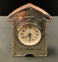 A silver mounted mantel clock, German movement, Birmingham, 1908, 13cm high