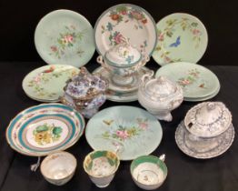 Late 19th Century/ early 20th century English ceramics including a set of seven hand-painted