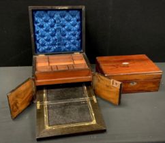 A 19th century compendium walnut vanity box; including jewelry compartment followed by sliding