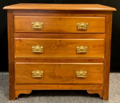 An early 20th century walnut chest of three graduated long drawers, 82.5cm high x 91.5cm wide x 47cm