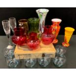 Decorative glass including; a set of six Whitefrairs sundae dishes, a pair of John Rocha Waterford