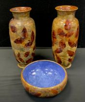 A pair of Royal Doulton Autumn Leaves pattern baluster vases, impressed marks, no X8531P, 9211, 36cm