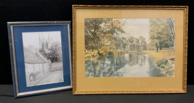 G C Crowder, Stanford Park, Warwickshire, watercolour, signed, titled verso, 33cm x 50cm; print