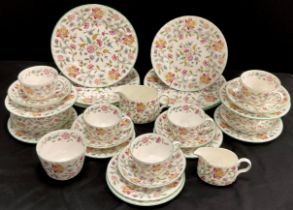 A Minton ‘ Haddon Hall’ pattern tea set for six including six tea cups and saucers, side plates,
