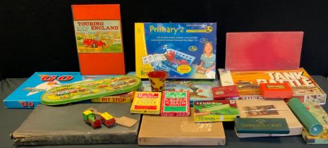 Vintage Toys & Games - Go, Railroader, Tank Battle, Victory puzzels, dominoes, tin plate clock